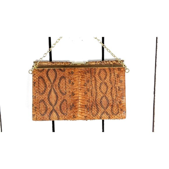 Vintage brown snake skin leather reptile handbag clutch bag - Picture 4 of 5